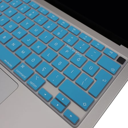 Türkçe Q Klavye Koruyucu MacBook Air 13 A1932 A2179 A2337 M1 Uyumlu | UK ISO Ters L Enter | Ultra İnce Silikon Keyboard Cover Açık Mavi