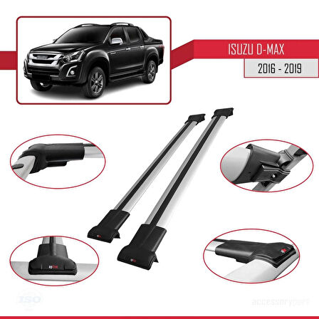 Isuzu D-Max 2 (RT85) Post-Facelift 2016-2019 Arası ile Uyumlu FLY Model Ara Atkı Tavan Barı Gri 2 Adet