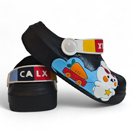 Calx 9041 Siyah Crks Tavşan Figürlü Erkek Çocuk Havuz Plaj Terlik
