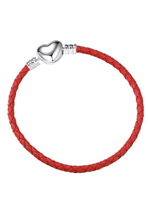 Kırmızı Kalp Klips Suni Deri Charm Bileklik