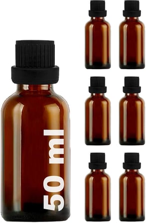 Afracam 50 ml Amber Siyah Kilitli Sızdırmaz Kapaklı Kahverengi Cam Şişe 6 Adet