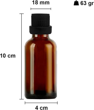 Afracam 50 ml Amber Siyah Kilitli Sızdırmaz Kapaklı Kahverengi Cam Şişe 6 Adet