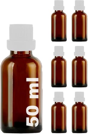 Afracam 50 ml Amber Siyah Kilitli Sızdırmaz Kapaklı Kahverengi Cam Şişe 6 Adet
