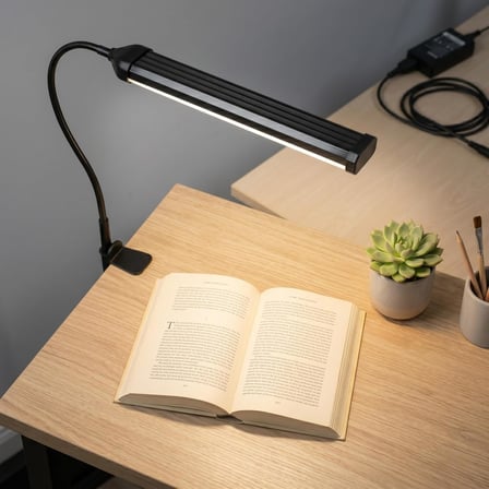Led Masa Lambası – 12W USB Güç Girişli, Esnek Kol, Klipsli Tasarım, 3 Renk Sıcaklığı (2800K/4200K/6000K), Kısılabilir Dimmer Anahtarlı | Siyah 555
