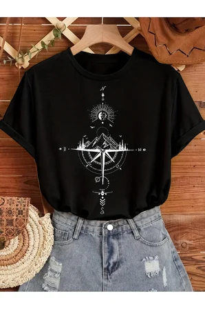 Unisex Pusula Baskılı Tasarım Tshirt