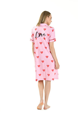 KALP BASKI KADIN PİJAMA ELBİSE