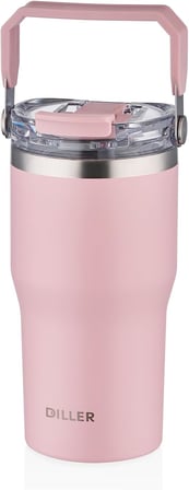 DILLER 620 ML Tek Kapak Çift Kullanım Pipetli/Pipetsiz Taşıma Kulplu Mug/Çelik Termos-FFDILLERD9168