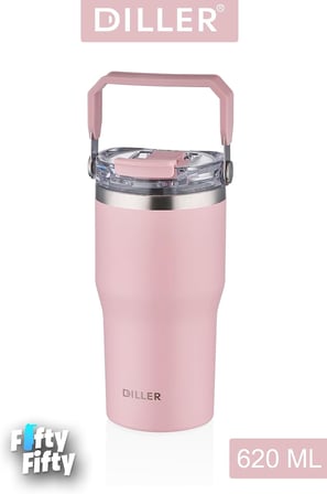 DILLER 620 ML Tek Kapak Çift Kullanım Pipetli/Pipetsiz Taşıma Kulplu Mug/Çelik Termos-FFDILLERD9168
