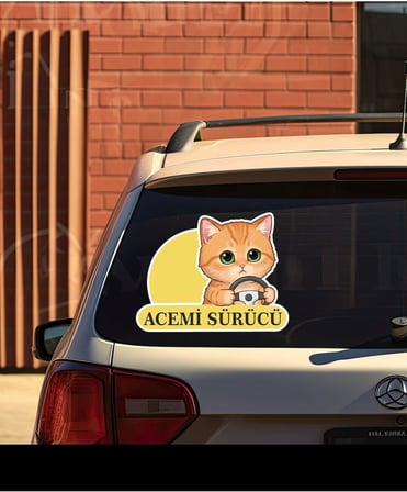 Parti Tasarla Acemi Sürücü Sevimli Kedi Araba Etiketi &amp; Sticker Çok Renkli