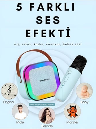 K12 Kablosuz Bluetooth Hoparlör Karaoke Mikrofon 5 Ses Efektli Rgb Hd Stereo ?es Usb/Sd/FM