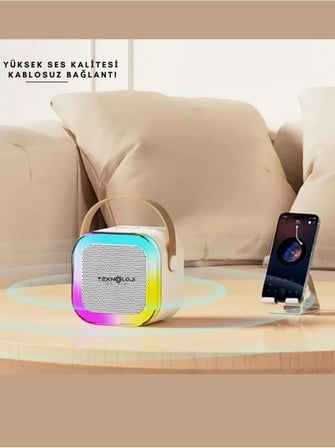 K12 Kablosuz Bluetooth Hoparlör Karaoke Mikrofon 5 Ses Efektli Rgb Hd Stereo ?es Usb/Sd/FM