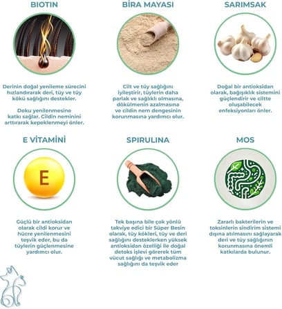 Kahu Naturals Skin&amp;Coat, Deri ve Tüy Sağlığı Takviye, Bira Mayası, Sarımsak, MOS, Spirulina, 60 Tablet
