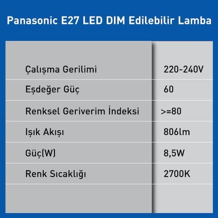 E27 LED Dim Lamba 8.5W 806LM 2700K