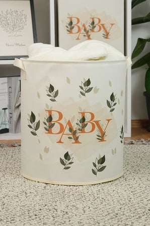 Baby Yazı Baskılı Büzgüsüz Çok Amaçlı Oyuncak Saklama Kirli Çamaşır Katlanır Düzenleyici Sepet 37x40