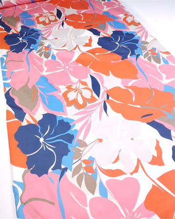 Pembe Nar Çiçeği Lacivert Mavi Renklerde Telaı Pamuk Saten Kumaş Elbiselik & Eteklik 140x370cm