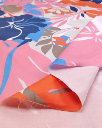 Pembe Nar Çiçeği Lacivert Mavi Renklerde Telaı Pamuk Saten Kumaş Elbiselik & Eteklik 140x370cm