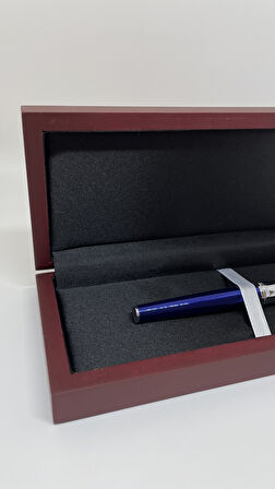 Diplomat Mavi Gümüş Roller Kalem – Ahşap Sunum Kutulu