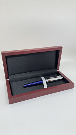 Diplomat Mavi Gümüş Roller Kalem – Ahşap Sunum Kutulu