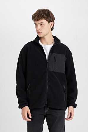 Regular Fit Dik Yaka Fermuarlı Cepli Polar Hırka