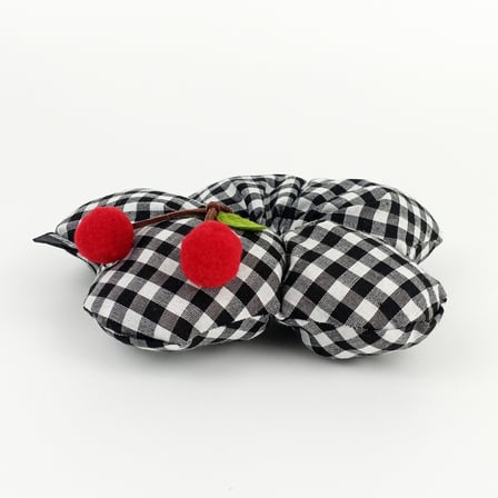 Woodycord El Yapımı Siyah Beyaz Pötikare Desenli Scrunchies Toka - Kiraz 