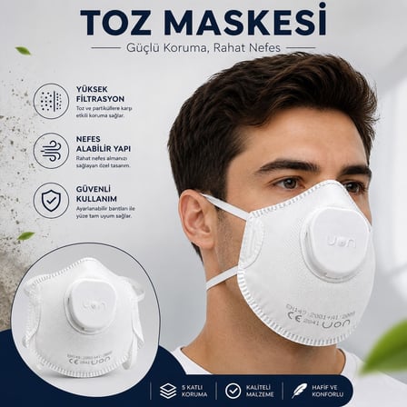 Ventilli Konik Toz Maskesi Yüksek Konforlu Tasarım Toz ve Partiküllere Karşı İş Güvenliği Maskesi