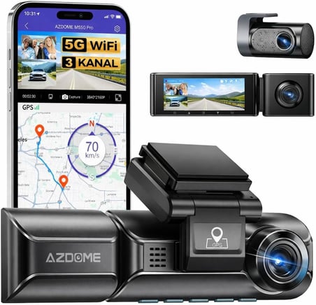 Azdome M550 Pro 3 Kameralı 150 Derece Görüş Açışı 4K Ultra HD Gece Görüşlü Wifi Araç İçi Kamera