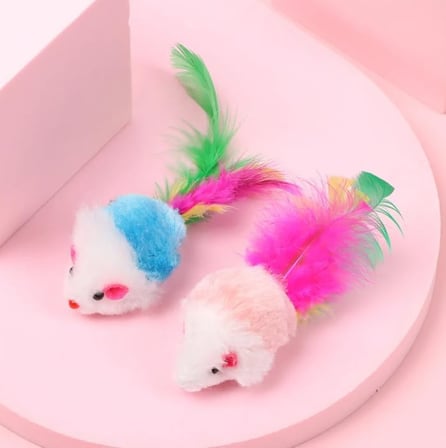 Hışırtılı Tüylü Mini Fare Kedi Oyuncağı - 4 Adet