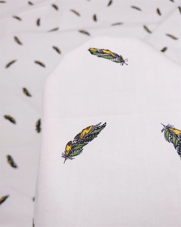 Beyaz Üzeri Tüy Desenli Pamuk Poplin Kumaş Gömleklik & Elbiselik En: 150cm