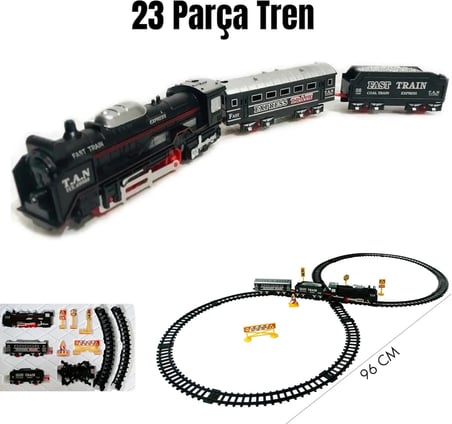 Giffy / 23 Parça Işıklı Klasik Tren Seti 96Cm 3 Farklı Ray Modeli Pilli Retro Tren raylı oyuncak full fonksiyon çocuklar için eğitici