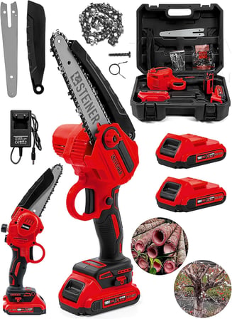Alman 198 Vf 10 Ah 25 Cm Bakır Sargılı Akülü Dal Kesme Budama Testere Bıçkı Makinesi Kırmızı