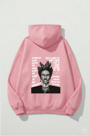 Unisex Yumuşak Dokulu Frida Kahlo Viva La Vida Baskılı Tasarım Oversize 3 İplik Hoodie Sweatshirt
