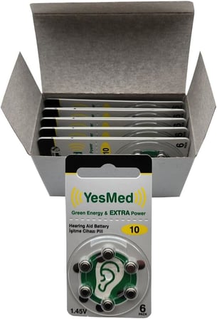 YesMed Extra Power 10 Numara İşitme Cihazı Pili (10 Paket x 6 Adet = 60 Adet Pil)