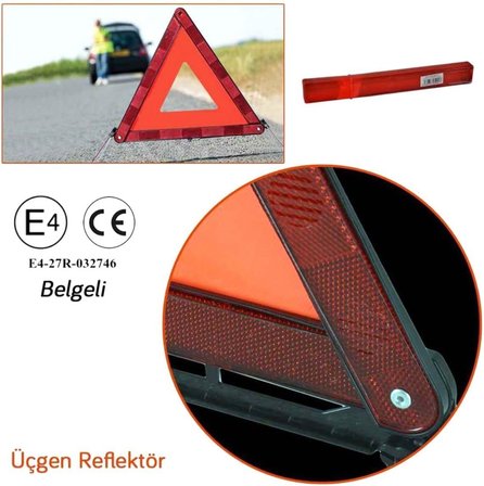 Üçgen Reflektör E4 Belgeli Metal Ayaklı TUV Yönetmeliğne Uygun