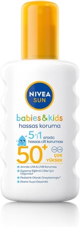 NIVEA SUN SPF50+ Çocuklar ve Bebekler İçin Yüksek Güneş Koruyucu Sprey 200ml,Hassas Cilt,Parfümsüz