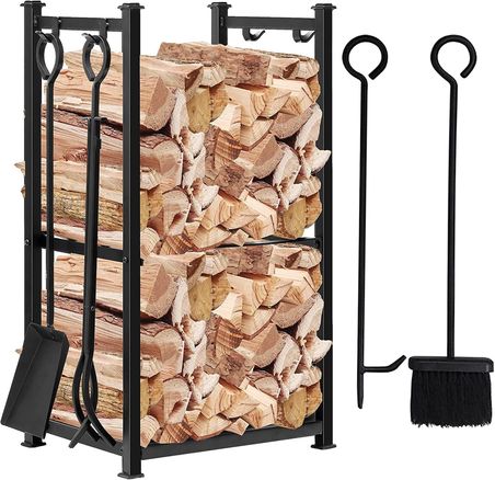 5 Li Ithal Metal Odunluk Raflı Şömine -Soba Maşa Takımı Aksesuar Seti SS-001