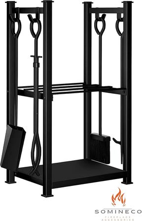 5 Li Ithal Metal Odunluk Raflı Şömine -Soba Maşa Takımı Aksesuar Seti SS-001