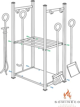 5 Li Ithal Metal Odunluk Raflı Şömine -Soba Maşa Takımı Aksesuar Seti SS-001