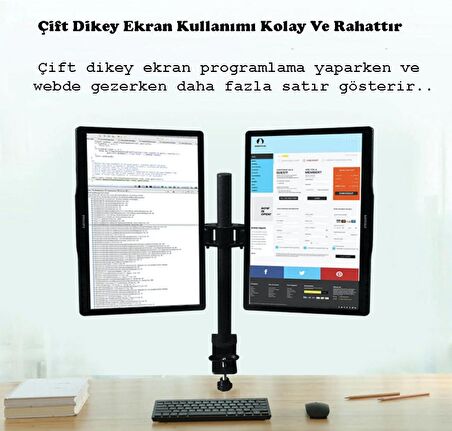 TechTic Çift Kol Monitör Tutucu 17-32inç LCD Led Alüminyum Masaüstü Monitör Tutucu Standı