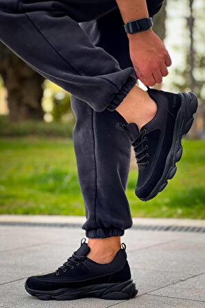 KB-707  Kuback  Siyah Süet Siyah Yüksek Taban Bağcıklı Günlük Erkek Ayakkabı