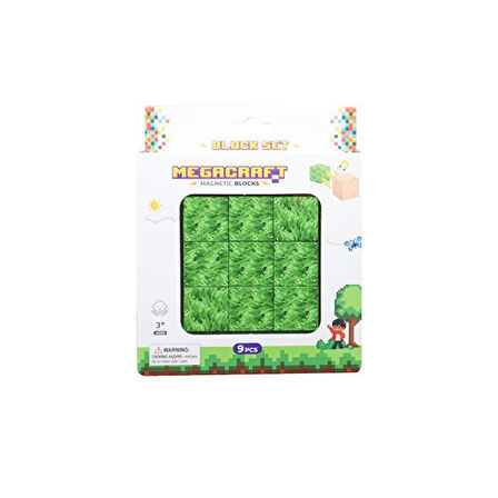 Megacraft Manyetik Bloklar Çim Desenli Blok 9 Parça MC1403