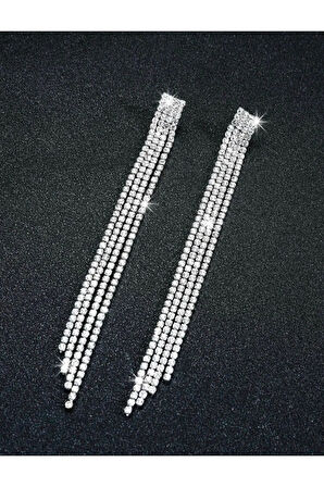 Gümüş Kaplama Gelincik Zirkon Taşlı Küpe Nişan Küpesi Parti Davet Küpesi