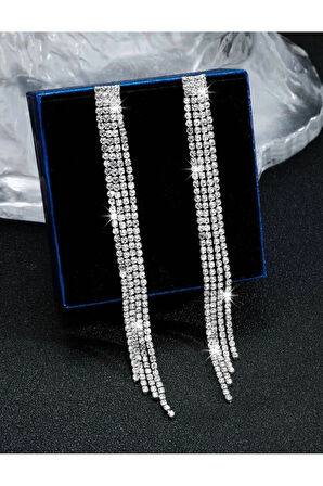 Gümüş Kaplama Gelincik Zirkon Taşlı Küpe Nişan Küpesi Parti Davet Küpesi