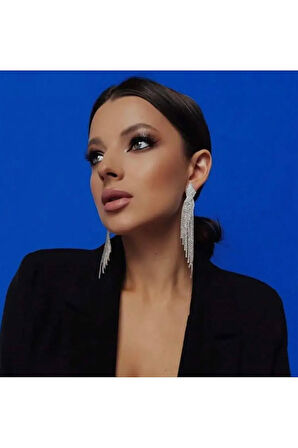 Aksesuar Taşlı New Uzun Şık Düğün Abiye Küpe