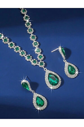 Rüya Beyaz Kolye Küpe Seti 2Li Davet Düğün Nişan Abiye