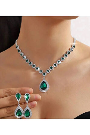 Rüya Beyaz Kolye Küpe Seti 2Li Davet Düğün Nişan Abiye