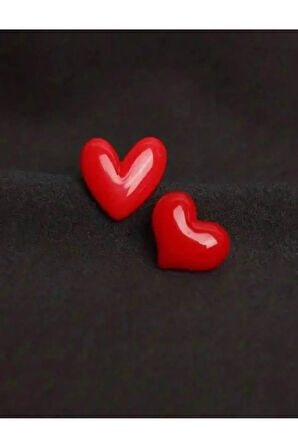 Kırmızı Kalp Desenli 2'li Broş