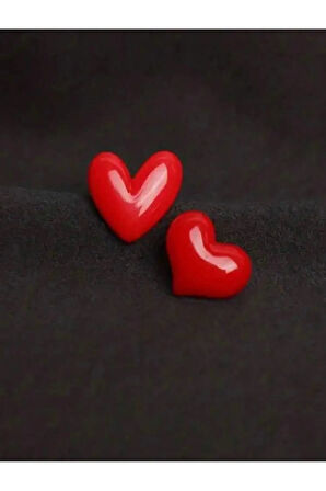 Kırmızı Kalp Desenli 2'li Broş