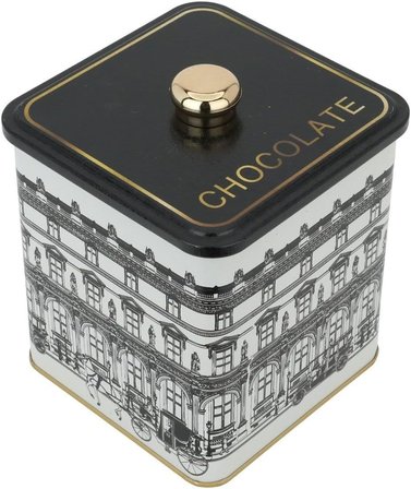 -Er023-1j City Chocolate Desenli Kare Metal Saklama Kabı 12x12 Cm (City Chocolate)