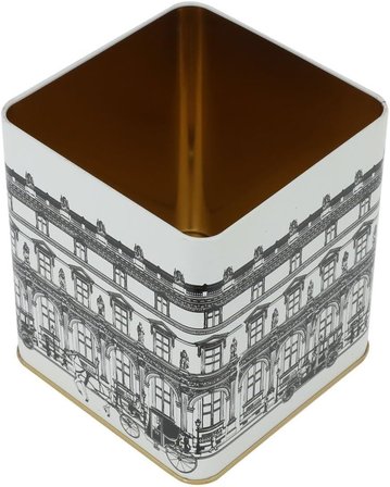 -Er023-1j City Chocolate Desenli Kare Metal Saklama Kabı 12x12 Cm (City Chocolate)
