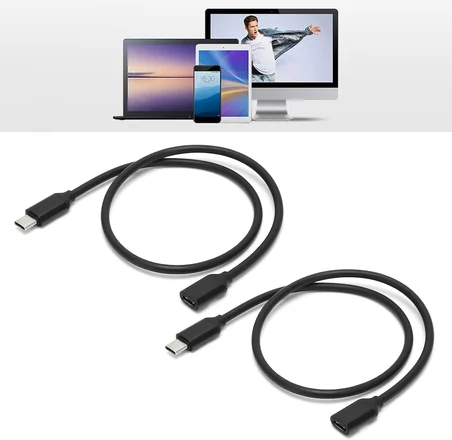 50cm Type-C Uzatma Kablosu – 60W Hızlı Şarj ve 3A Akım Destekli USB-C Erkek Dişi Kablo | 24Pin 56K Dirençli Dayanıklı | Laptop, Tablet ve Telefon ile Uyumlu (50cm) | ZR73
